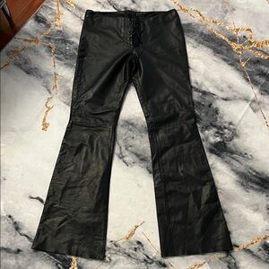 Black Lace-Up Women's leather  Pants